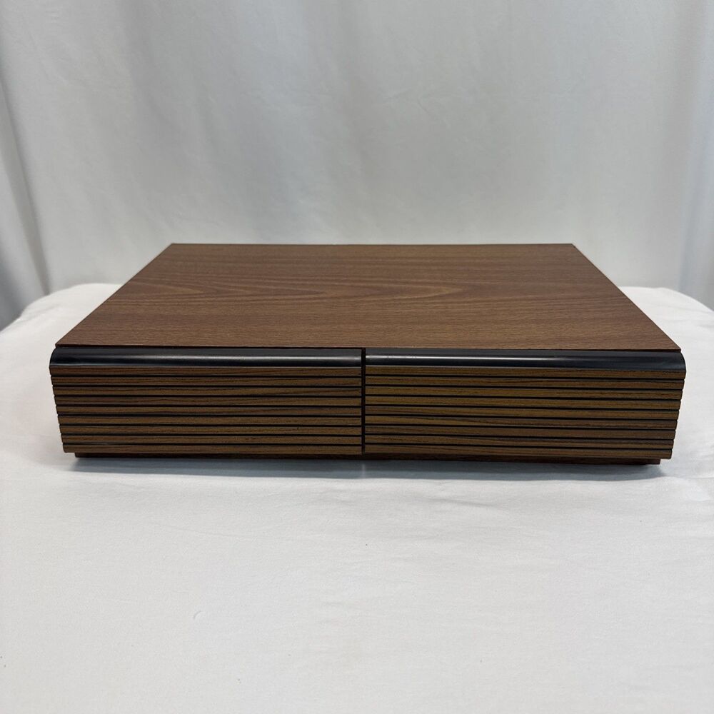 Vintage Cassette Tape Holder 2 Drawer Storage Case Wood Grain 40 Tapes